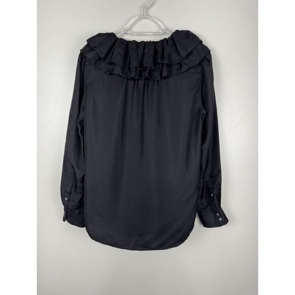 J Crew Collection Preppy Sz XS silk twill ruffle collar top Black-AU260 - Picture 5 of 7